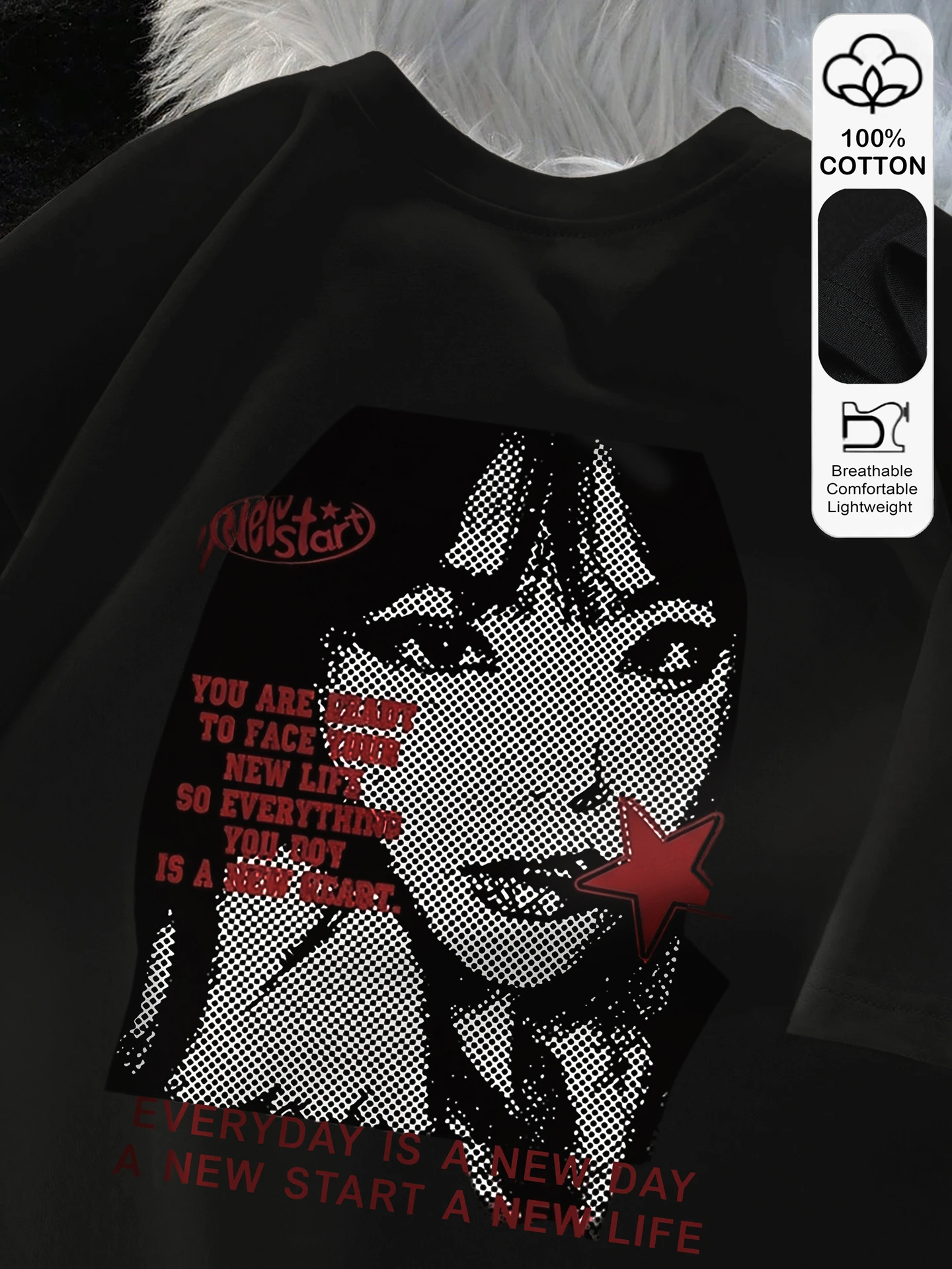 Gothic Print Pullover T-Shirt Color: Black | Size: XS, S, M, L, XL, XXL | Main Fabric: 100%Cotton | Stretchability: Slightly Stretchable | Fit Type: Relaxed Fit | Quantity: 1 Piece | Chest Pad: Without Chest Pad | Sleeve Length: Short Sleeve
