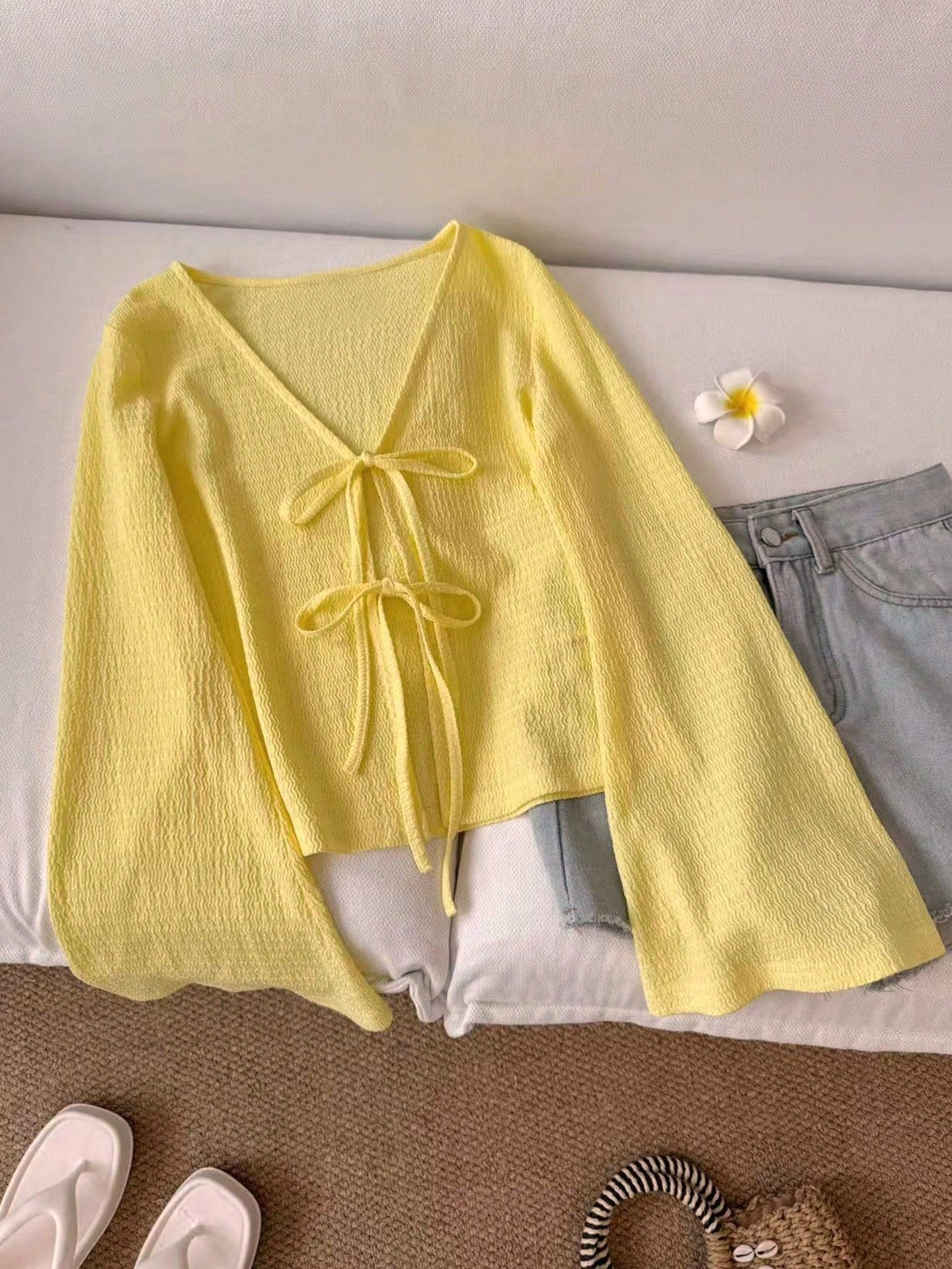 Bow Placket Blouse Color: Yellow, Beige, Brown, Black | Size: S, M, L, XL, XXL | Design Detail: Bow, Tie Up | Fabric weight: Medium | Top Length: Regular | Occasion: Date | Main Fabric: Crinkled | Stretchability: Moderately Stretchable | Fit Type: Regular Fit | Belt: Does not come with Belt | Sleeve Length: Long Sleev