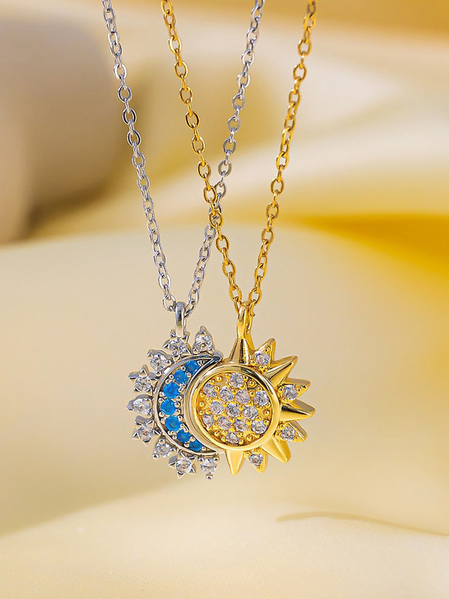 Moon Artificial Jewellery - Necklace Set Color: Gold-Silver | Size: One-Size | Elements: Sun, Moon, Rhinestone | Main Material: Alloy | Quantity: Set of 2